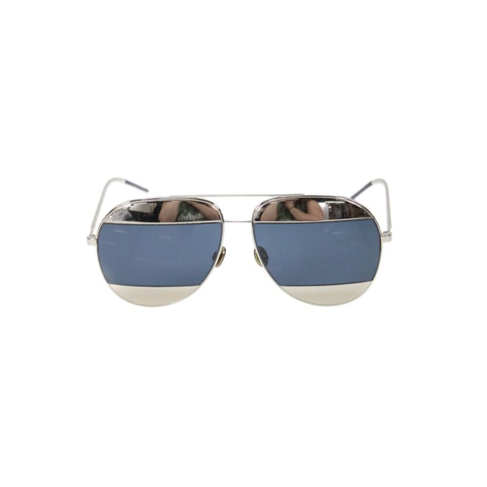 Christian Dior Womens Metal Colorblock Aviator Sunglasses Blue Silver 145mm